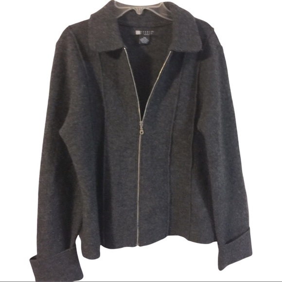 Petite wool gray zip front blazer collar cuffs tapered seams front/back PMedium - Picture 1 of 5